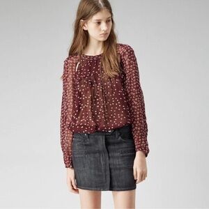 Isabel Marant Etoile Presley Cut Out Polka Dot Floral Maroon Sheer Blouse Top S